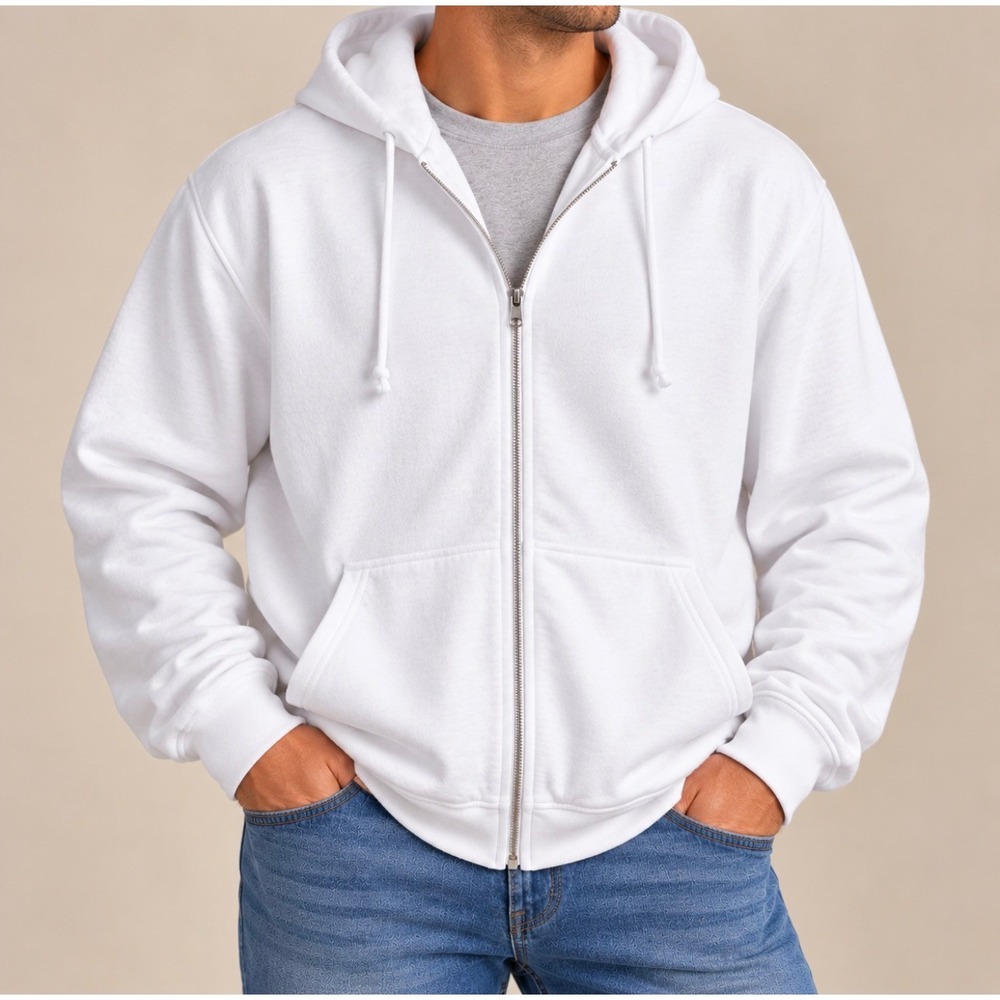 Unbranded Full Zip Hoodie L White Good Casual Fleece Layering